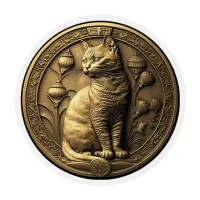 Gold Sitting Cat Medallion Edible Frosting Rounds