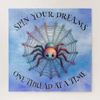 Cute Spider Inspirational Quote Monogram on blue | Jigsaw Puzzle