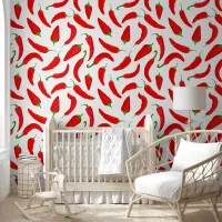 Funky Red Chilli Peppers Red White Wallpaper