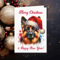 German Shepherd Dog in Santa Hat Christmas   Card