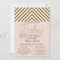 Glitter blush pink gold baby shower invitation