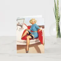 Retro Vintage Pinup in Car, Birthday Card