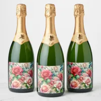 Whimsical Rose Pattern Sparkling Wine Label