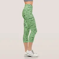 Cat Doodles, Funny Kitty Pattern on Green Capri Leggings