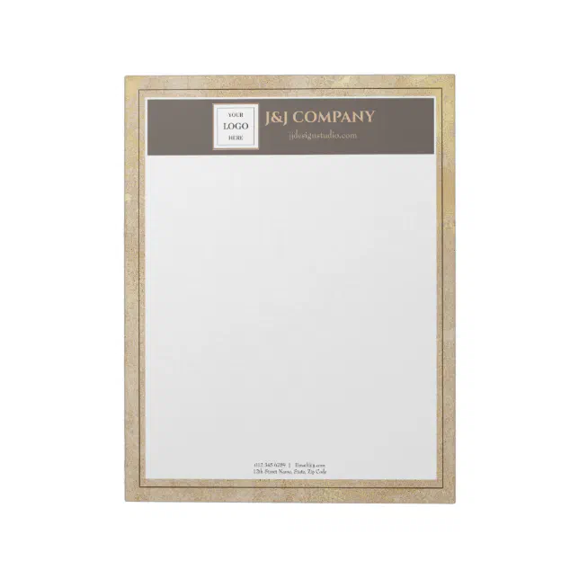 Elegant Gold Texture Brown Frame Logo Notepad