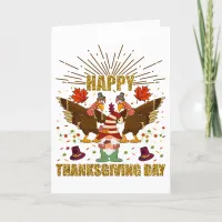 Gnome Dabbing Turkeys Thanksgiving Day Holiday Card