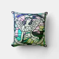 Angel Multicolor Stained Glass Window Throw Pillow