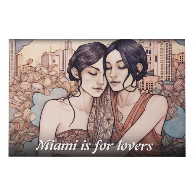 Miami Downtown Women Cuddling Lesbians Drawing Faux Canvas Print