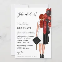 Red Minimalist Photo She Did It Graduation Invitation