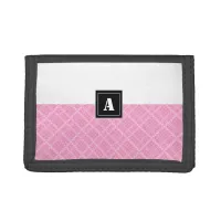 Crisscross Gingham Check Pink and White Monogram Trifold Wallet