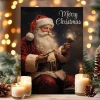 Classic Santa By Candlelight Merry Christmas Holiday Card