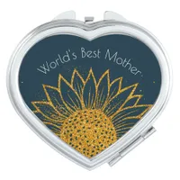 Chic Sunflower Glitter Floral Mother's Day Compact Mirror