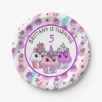 Cute Unicorn Cupcakes Girl's Birthday Paper Plates