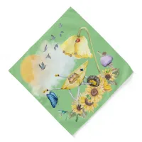 Cute Watercolor Cottagecore Yellow on green | Bandana