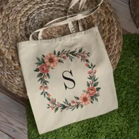 Personalized Pink Floral Monogram Tote Bag