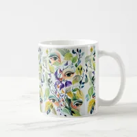 Handpainted Elegant Feminine Eyes Colorful Leaves  Coffee Mug