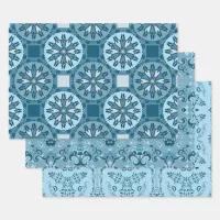 Elegant Damask Frosty Blue Winter Mosaic Pattern Wrapping Paper Sheets