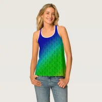 Diag Rainbow Gradient Floral Pattern Blue Green Tank Top