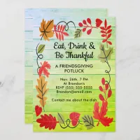 Friendsgiving Potluck Green Wood Design Invite