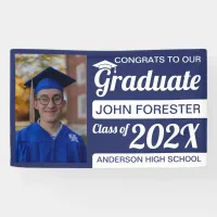 3' x 5' Blue & White Congrats Graduate with Photo Banner