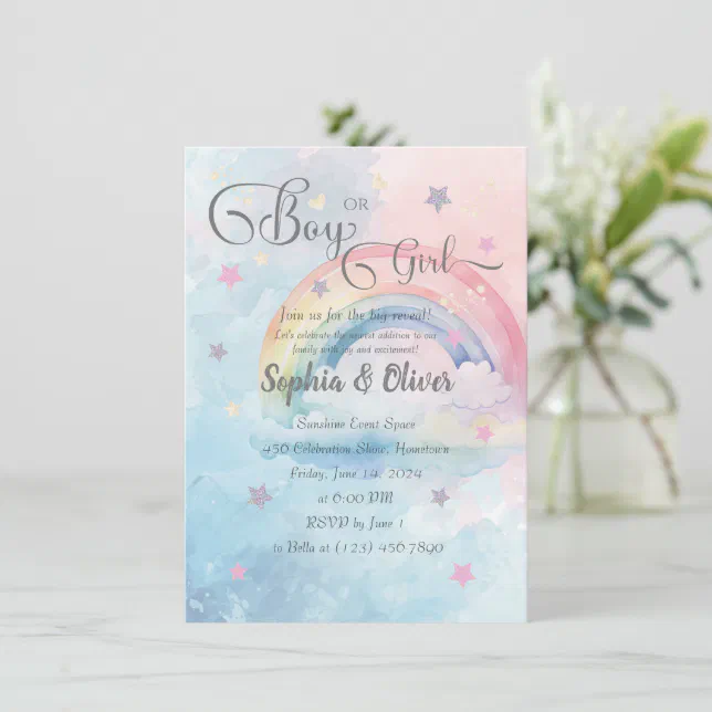 Boy Or Girl Rainbow Watercolor Reveal Invitation