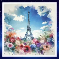 Eiffel Tower Paris Floral Watercolor | Framed Art