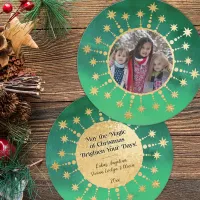 Christmas Magic Green and Gold Photo Holiday Card