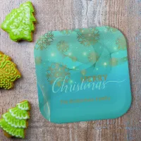 Glowing Teal Winter Wonderland Merry Christmas Paper Plates