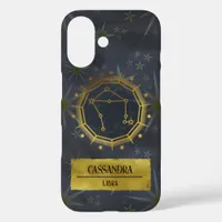 Libra Dark Zodiac Astrology: Black & Gold iPhone 16 Case