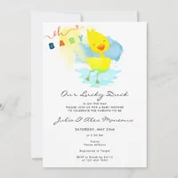 Our Lucky Duck Cute Baby Shower Party Watercolor Invitation