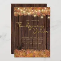 Rustic Thanksgiving Autumn String Lights Wood Invitation