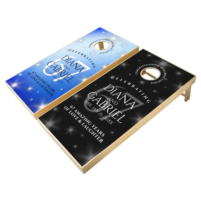 Elegant 67th Star Sapphire Wedding Anniversary Cornhole Set