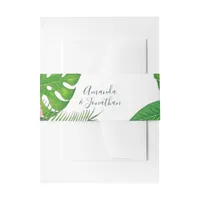 Watercolor tropical foliage Wedding personalized Invitation Belly Band