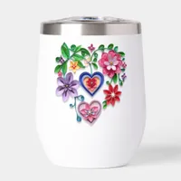 3D Paper Quilling Effect Floral Heart Thermal Wine Tumbler