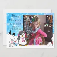 Personalize Penguin, Bunny and Bird Christmas Card