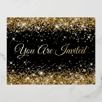 Faux Gold Glitter on Black 40th Birthday Foil Invitation Postcard