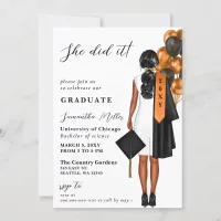 Modern Orange Photo She Did It Graduation Invitation