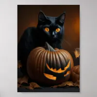 Black Cat and Jack-O-Lantern Poster