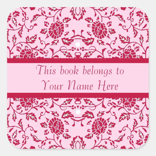 Elegant Flowery Pink and Red Damask Square Sticker