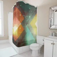 Seventies Orange Abstract Techno Triangles Shower Curtain