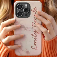 Rose Gold Pink Marble Monogram iPhone 15 Case