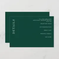 Simple Minimal Emerald Green Wedding  Enclosure Card