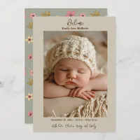 Boho Floral Whimsical Flower Sweet Baby Girl Birth Announcement