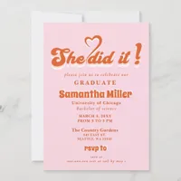 Retro Groovy Cute Photo She Did It Graduation   Invitation