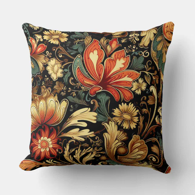 Medieval Elegant Floral Vintage Mug Throw Pillow