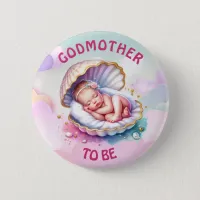 Baby Girl in Seashell Baby Shower Godmother to be Button