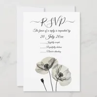 Simple Elegant Minimalism Black and White Poppies  Invitation