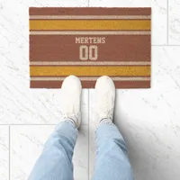 Burgundy Gold White Sports Striped Team Name Coir Doormat