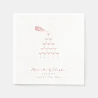 Elegant Pink Rose Champagne Tower Script Wedding Napkins