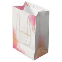 Elegant Pink Alcolol Ink Gold Glitter Party Medium Gift Bag